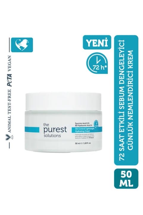 The Purest Solutions مرطوبکننده روزانه پایه آب کنترلکننده سبوم با اثر ۷۲ ساعته