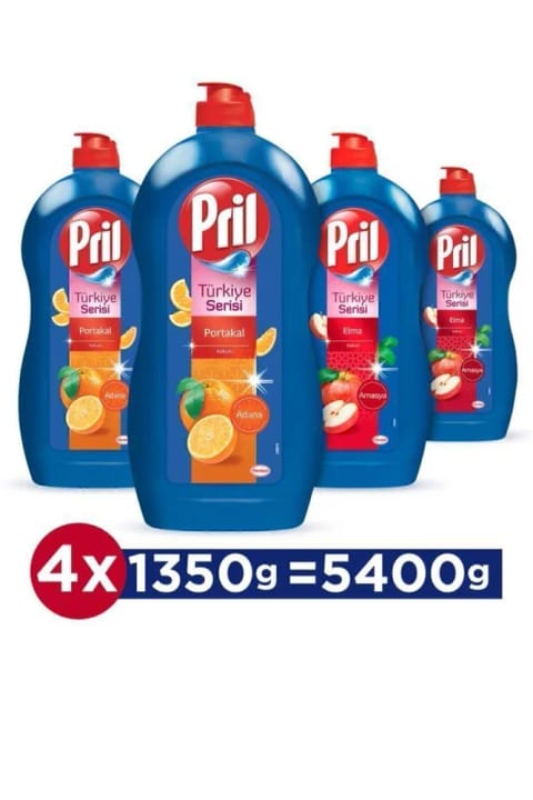 Pril مایع ظرفشویی دستی سری ترکیه ۴×۱۳۵۰ میلی‌لیتر - آدانا پرتقال...