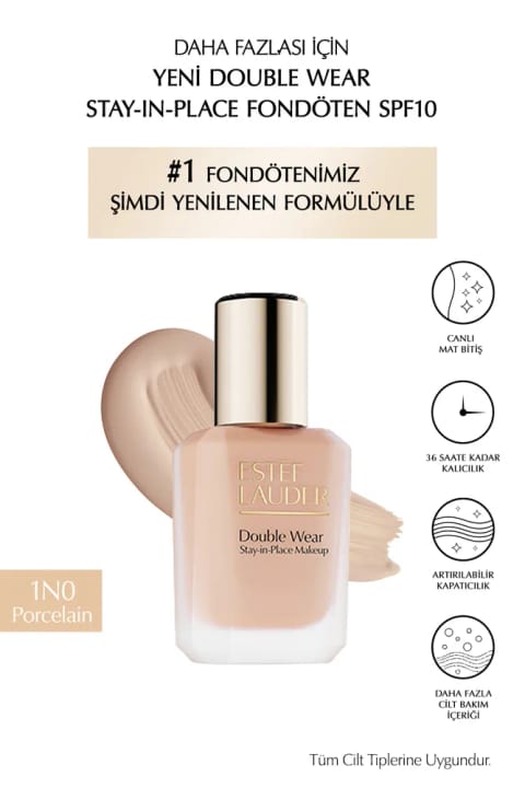 فونداسیون استی لودر Double Wear Stay-in-Place مدل SPF10 با فینیش مات شاداب (1N0 PO...