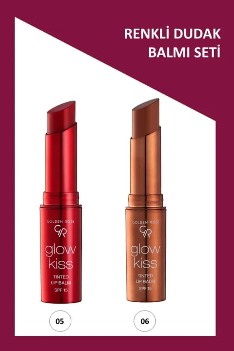 Golden Rose Glow Kiss شماره 06 - شماره 05 ست بالم لب رنگی