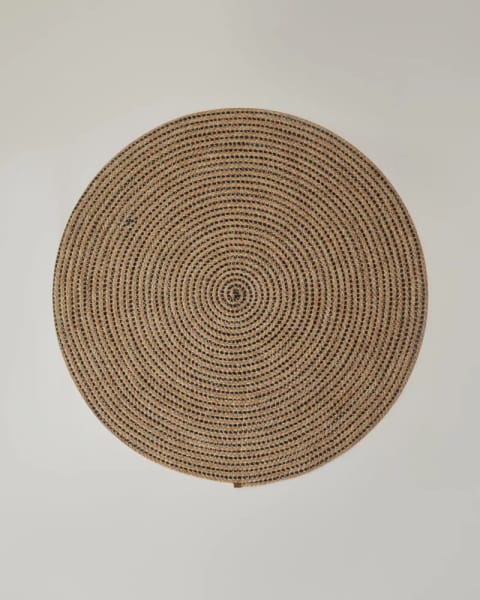 فرش کنفی تزئینی طرح دایره Circle Art، ۱۲۰ سانتی‌متر، طبیعی-مشکی