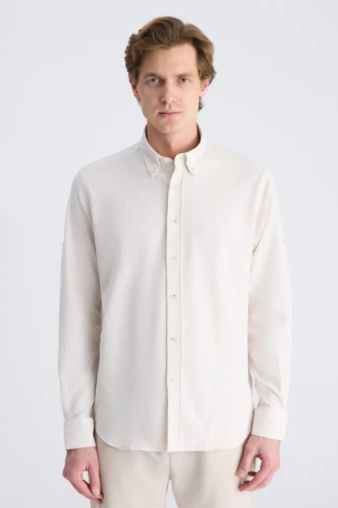 D'S Damat Regular Fit راه‌راه بژ تیره نخی