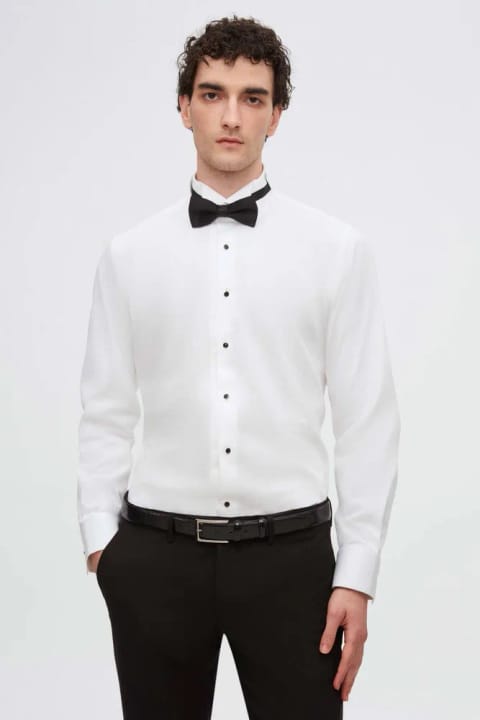 D'S Damat پیراهن اسموکین سفید ساده اسلیم فیت