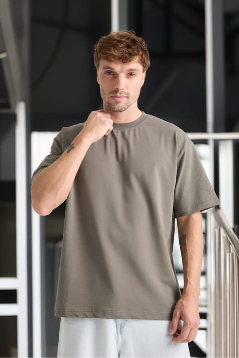 تیشرت آستین کوتاه مردانه Valiberta مدل Basic Oversize یقه گرد پارچه دو نخ پنبهای