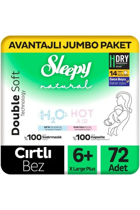 پوشک بچه Sleepy Natural Double Soft بسته جامبو مقرون‌به‌صرفه سایز ۶+ Xlarge ...