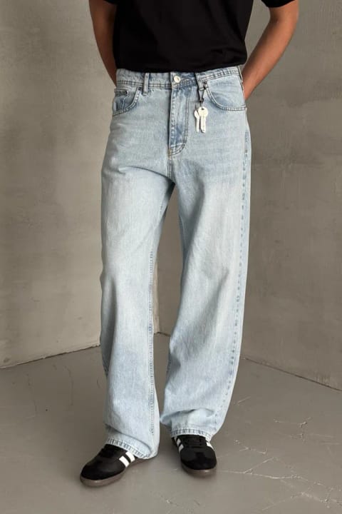 شلوار جین Baggy فوق گشاد مردانه آبی یخی