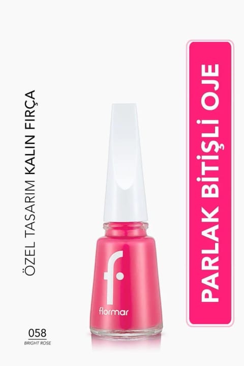 Flormar لاک ناخن با پیگمنت بالا و براقیت نهایی FNE-058 Bright Rose