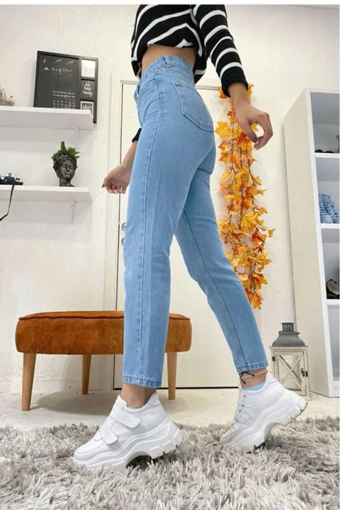 NWC Nicky شلوار جین مام زنانه لیكرا دار آبی روشن
