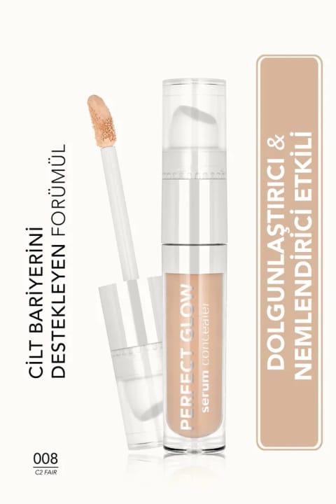 Flormar Perfect Glow Serum مرطوب‌کننده کانسیلر با پوشش بالا و اپلیکاتور اسفنجی — 008 C2 Fair