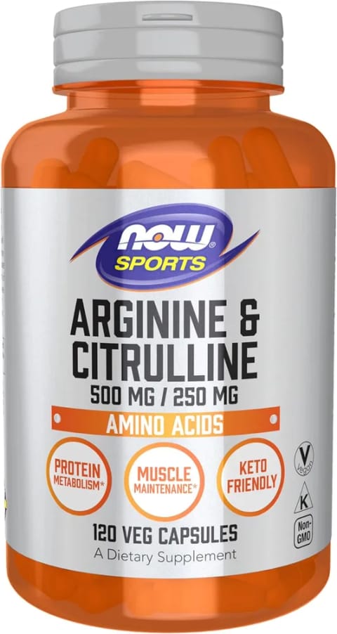 NOW Sports Nutrition Arginine & Citrulline 500 mg 250 mg Amino Acids 120 Veg Caps