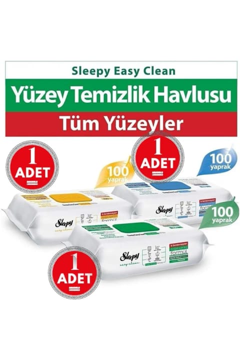 Sleepy دستمال تمیزکنندهٔ سطوح با صابون سفید، وایتکس و صابون عربی ۳×۱۰۰ عددی