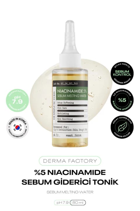 تونیک پاککننده منافذ و چربی DERMA FACTORY با 5% Niacinamide Sebum Meltin...
