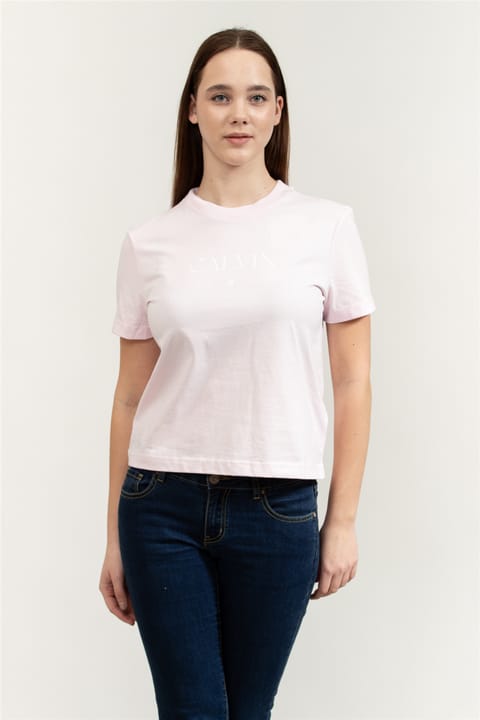 تی‌شرت صورتی روزمره لوگودار زنانه Calvin Klein