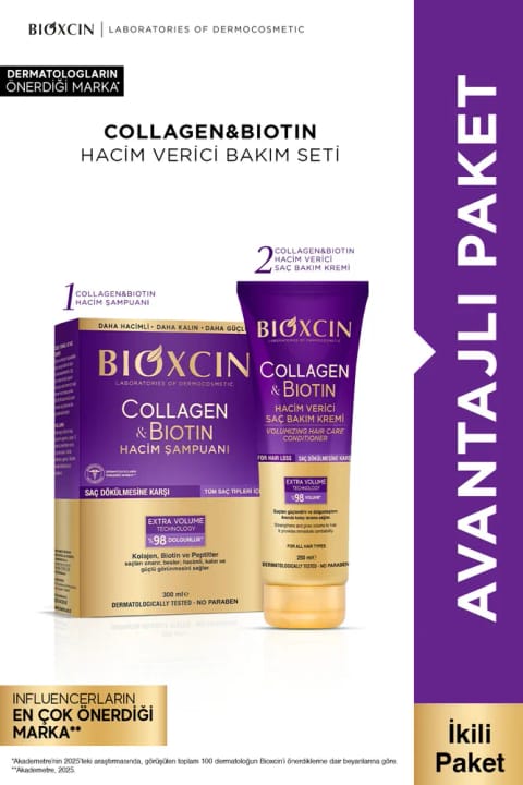Bioxcin Collagen & Biotin حجمدهنده شامپو + کرم مراقبت از مو حجمدهنده