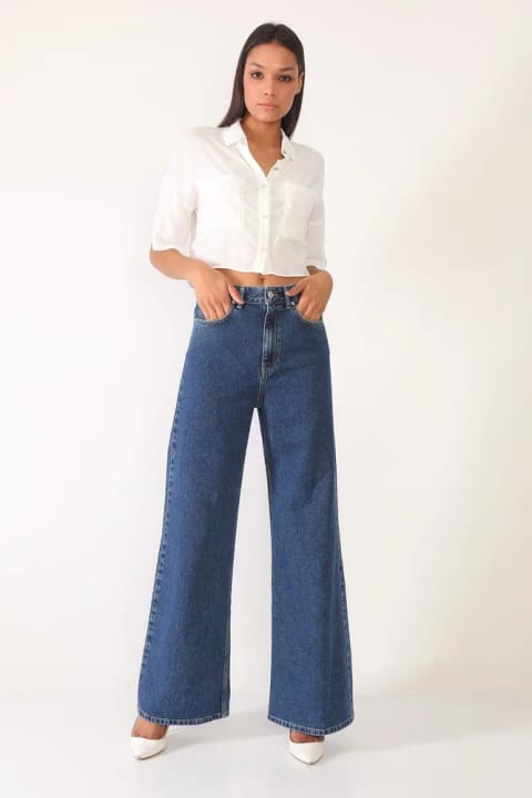 Ramrod Jeans شلوار جین پالازو گشاد سرمهای لیکرا دار با کمر بسیار بالا