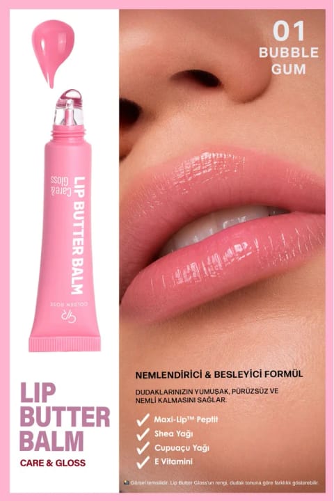 Golden Rose Lip Butter Balm Care&Gloss - 01 Bubble Gum - بالم لب رنگی درخشان