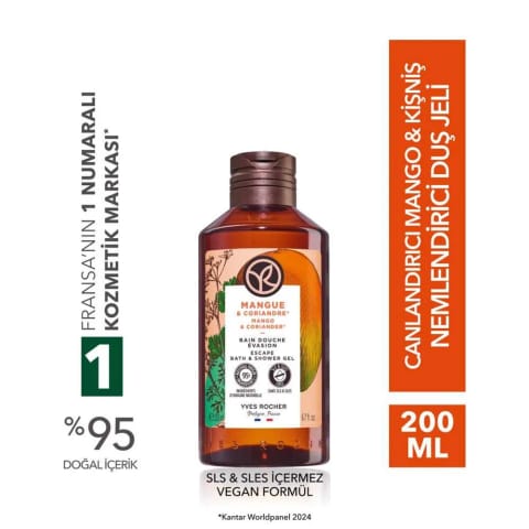 Yves Rocher ژل دوش - مرطوبکننده و انرژیبخش مانگو و گشنیز (بدون SLS و SLES، وگان)