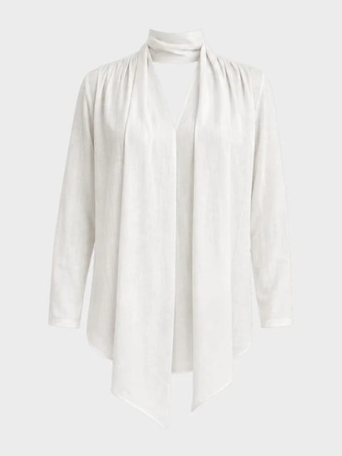بلوز آستین بلند با شال مدولار جزئیات‌دار از پارچه Lyocell - سفید