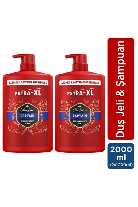 Old Spice Captain ژل دوش و شامپو مردانه 1000 میلی‌لیتر سایز بزرگ XXL بسته ۲ عددی