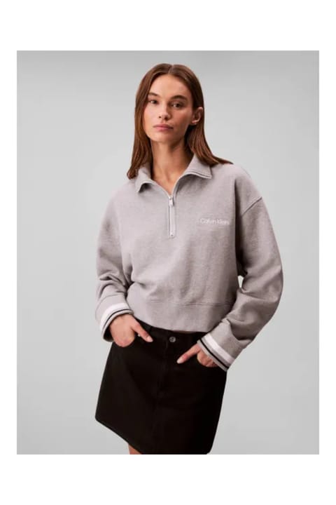 نیمزیپ آستینبلند زنانه Calvin Klein با لوگو، جنس مخلوط پنبه، شیک