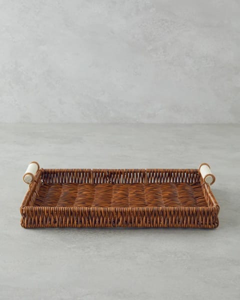 سینی Boho Rattan ۳۰×۲۲×۳ سانتی‌متر قهوه‌ای
