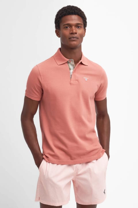 پولو یقه پیگه طرح تارتان Barbour PI55 رنگ Pink Clay