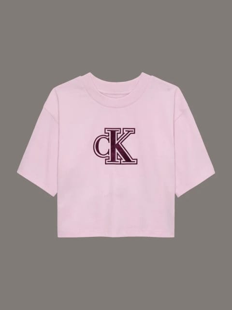 تی‌شرت باکسی مخمل مونوگرام دخترانه Calvin Klein