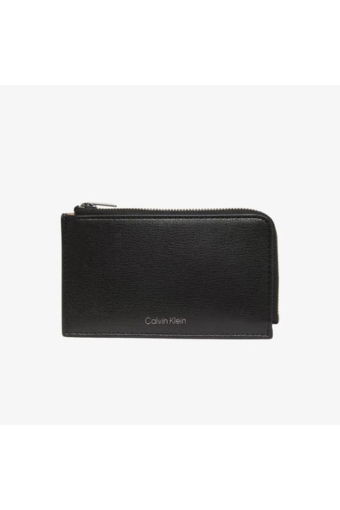 کیف کارتلیپ زیپدار زنانه مشکی Calvin Klein با لوگوی فویل