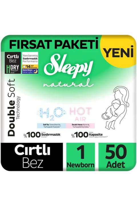 Sleepy Natural Double Soft اولترا پوشک بچه سایز ۱ نوزاد ۵۰ عددی