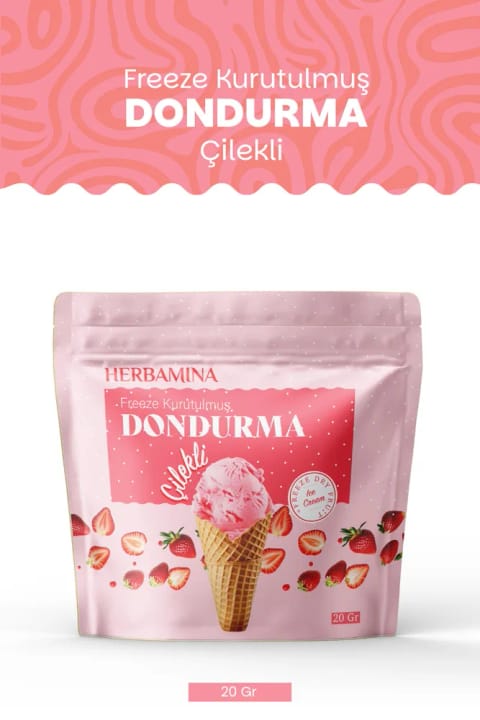 Herbamina بستنی خشک‌شده به روش انجمادی با طعم توت‌فرنگی - ۲۰ گرم