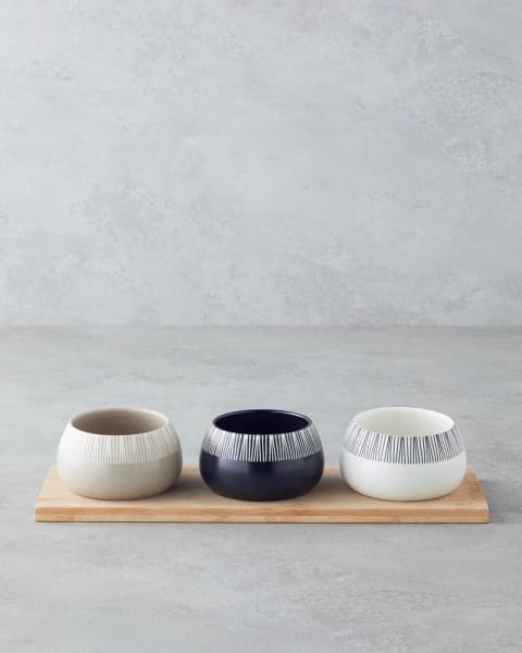 ظرف سرو ۴ پارچه Floral Grace Stoneware ۷،۵×۵ سانتی‌متر سیاه - سفید