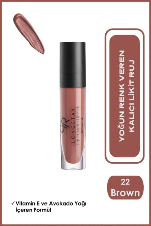 Golden Rose Longstay Liquid Matte Lipstick شماره 22 - رژ لب مایع مات ماندگار و ضد پخش