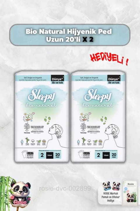 Sleepy نواربهداشتی بلند ۲۰ عددی Bio Natural دو عددی به همراه Rosie