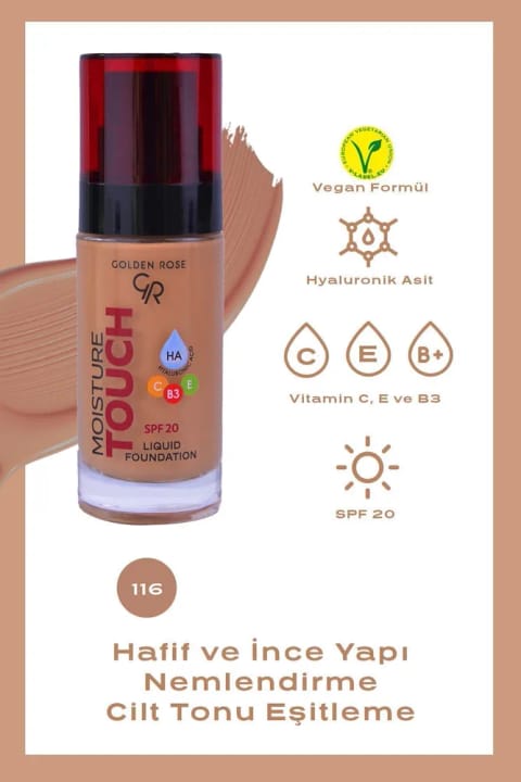 Golden Rose Moisture Touch کرم پودر شماره 116 - مرطوب‌کننده حاوی Hyaluronic Acid