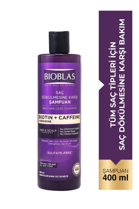 Bioblas شامپو ضد ریزش مو کافئین، آرژنین و بیوتین 400 میلیلیتر