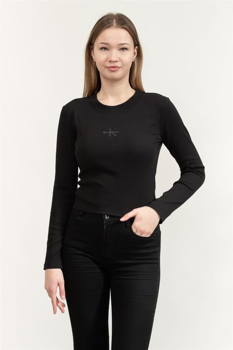 تیشرت آستینبلند یقه گرد زنانه Calvin Klein مدل A-Ls Monogram Baby Tee مشکی