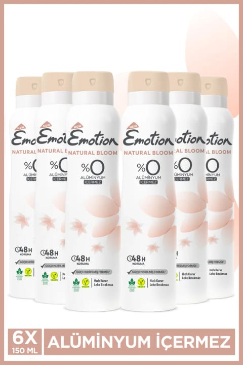 Emotion Natural Bloom زنانه دئودورانت وگان 6x150ml خشک شدن سریع، بدون ایجاد لکه