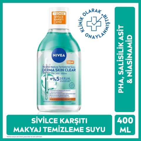 Nivea Derma Skin Clear Serum دو فاز میسلار واتر پاککننده آرایش 400 میلیلیتری