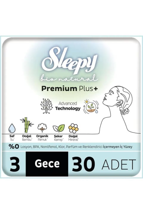 Sleepy Bio Natural Premium Plus پد بهداشتی شبانه بسته بزرگ ۳۰ عددی