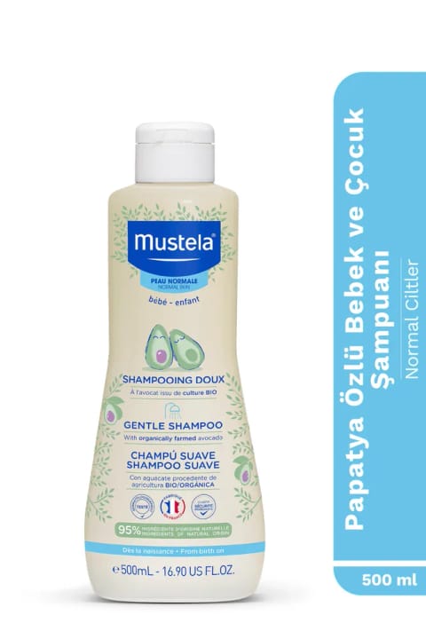 شامپو بچه Mustela با ۹۵٪ محتوای طبیعی، حاوی بابونه، بدون سوزش چشم، شانهزنی آسان