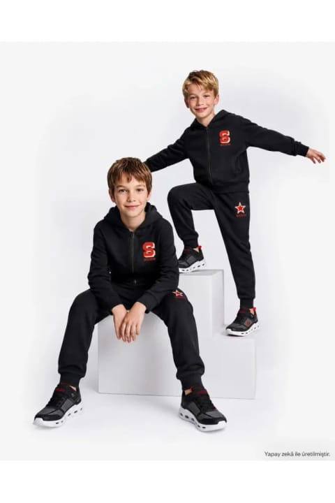 سویشرت زیپ‌دار کامل SKECHERS B Lw Collage پسرانه بزرگ مشکی