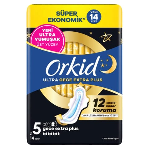 Orkid Ultra Gece Extra Plus (سایز 5) نواربهداشتی شبانه Extra Plus ۱۴ عددی