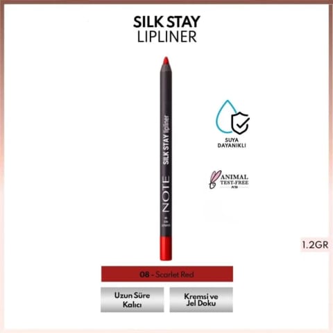 Note Silk Stay Lipliner Suya Dayanıklı İpeksi Dudak Kalemi 08 Scarlet Red