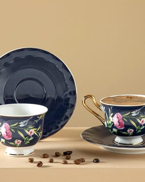 ست فنجان قهوه Vanilla New Bone China، ۴ پارچه دو نفره، ۹۰ میلی‌لیتر، سرمه‌ای