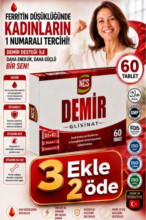 NCS آهن گلایسینات ویتامین C 60 قرص ویتامین D3 K2 فولیک اسید کمپلکس