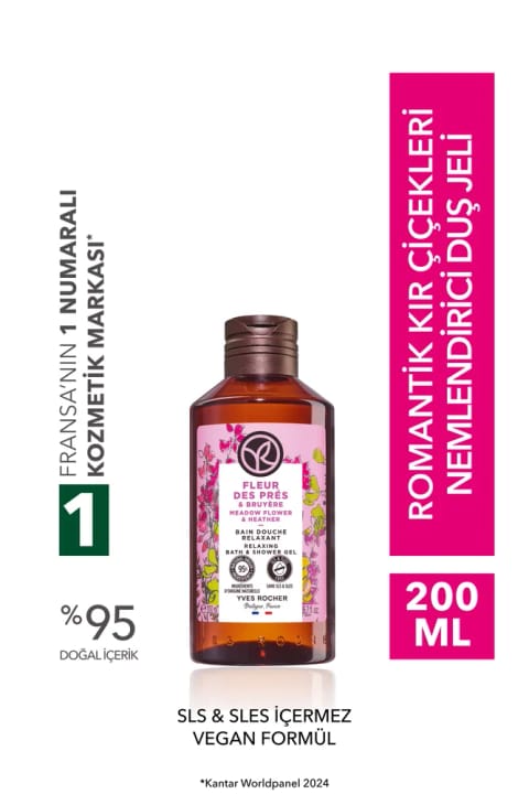 Yves Rocher دوش ژل مرطوبکننده گلهای وحشی رمانتیک - بدون SLS و SLES
