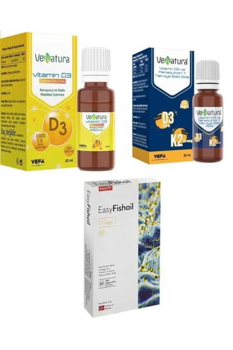 وناتورا D3K2 20 میلی لیتر قطره + D3 1000 واحد بین‌المللی قطره + روغن ماهی ایزی‌فیش برای بزرگسالان