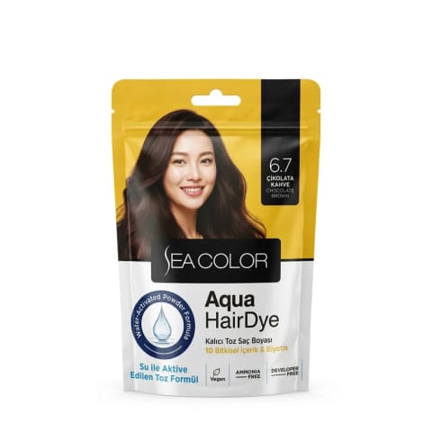 رنگ موی پودری دائمی Sea Color Aqua Hair Dye مدل 6.7 قهوه‌ای شکلاتی