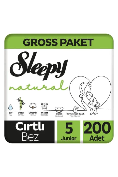 پوشک بچه Sleepy Natural سایز ۵ Junior بسته اقتصادی ۲۰۰ عددی
