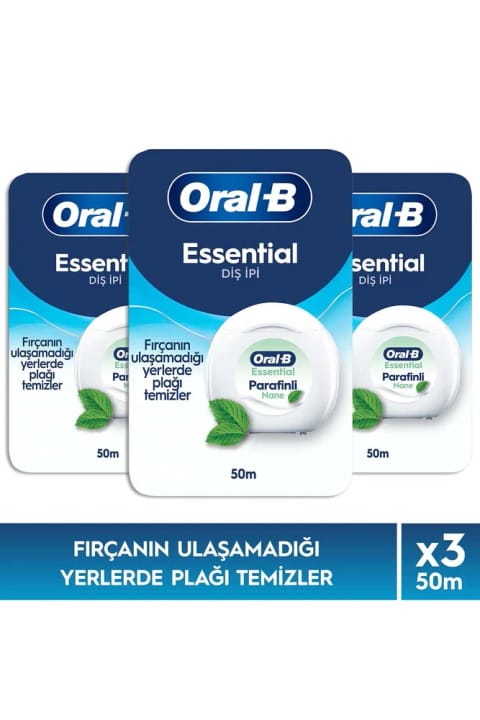 Oral-B Essential نخ دندان، پاککننده پلاک، نخ دندان پارافینه با طعم نعناع، ۵۰ متر × ۳